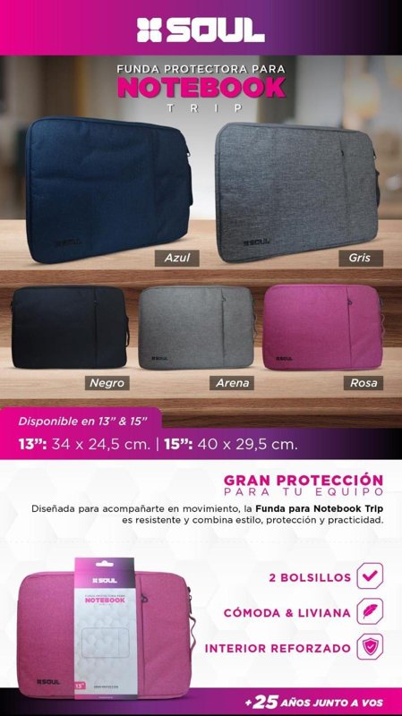 FUNDA NOTEBOOK SOUL 15.6" TRIP C/CIERRE+BOLSI AZUL